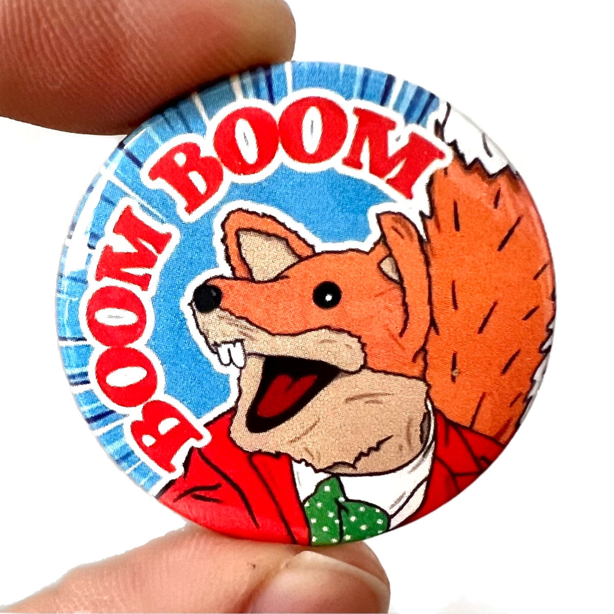 1970s TV Inspired Basil Brush Button Pin Badge Bite Your Granny