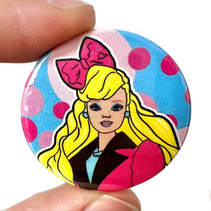 1980s Barbie Doll Inspired Button Pin Badge