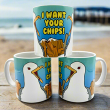 Load image into Gallery viewer, I Want Your Chips Seagull Ceramic Mug
