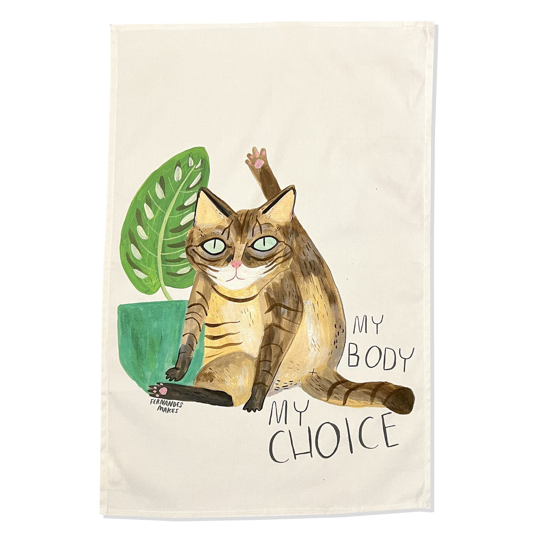 My Body My Choice Cat Licking Bum Tea Towel