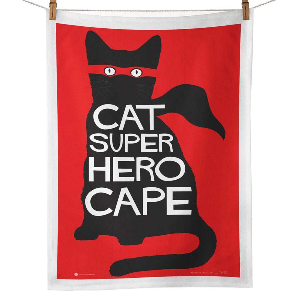 Cat Super Hero Cape Tea Towel
