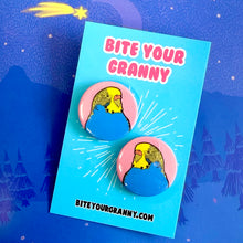 Load image into Gallery viewer, Budgie Button Stud Earrings
