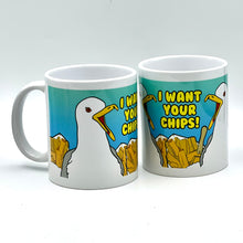 Load image into Gallery viewer, I Want Your Chips Seagull Ceramic Mug
