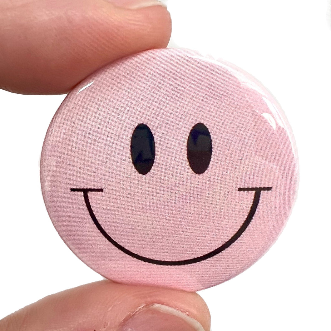 1990s Stylee Pink Happy Face Button Pin Badge