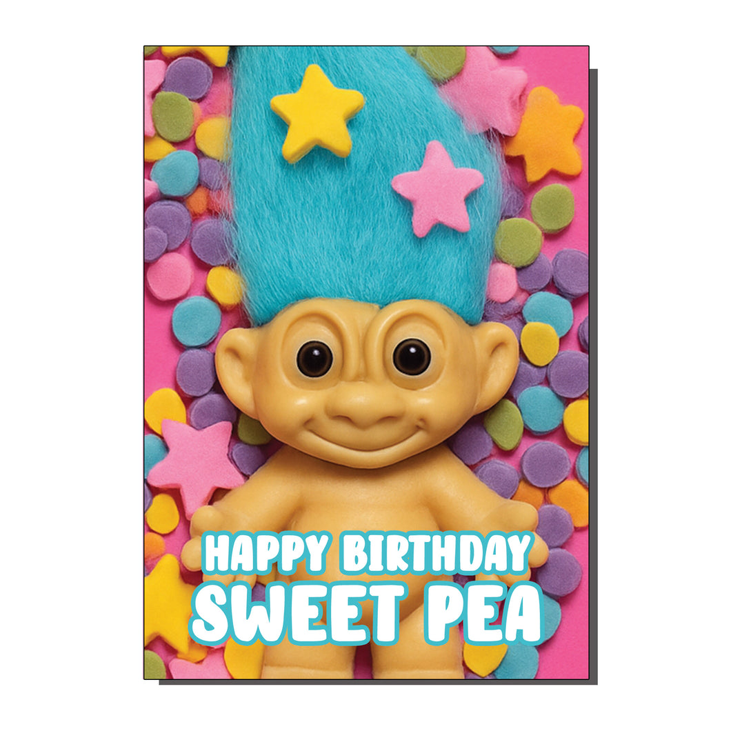 Happy Sweet Pea Troll Inspired Greetings Card