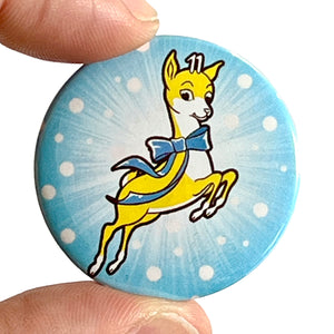 Kitsch Babycham Bambi Inspired Christmas Button Pin Badge