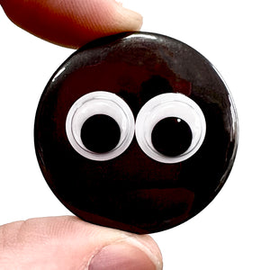 Black Google Eyed Button Pin Badge