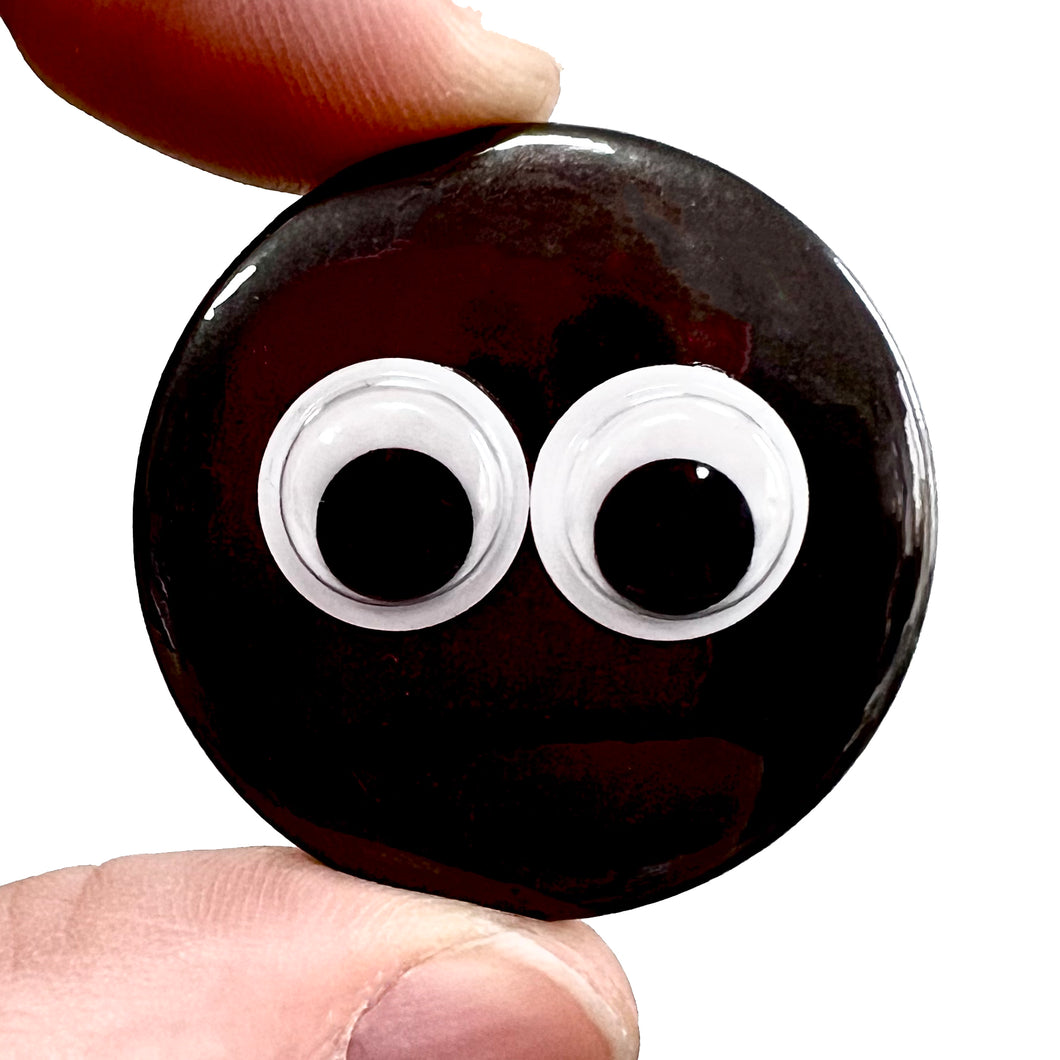 Black Google Eyed Button Pin Badge