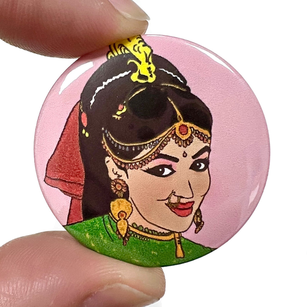Bollywood Lady Button Pin Badge