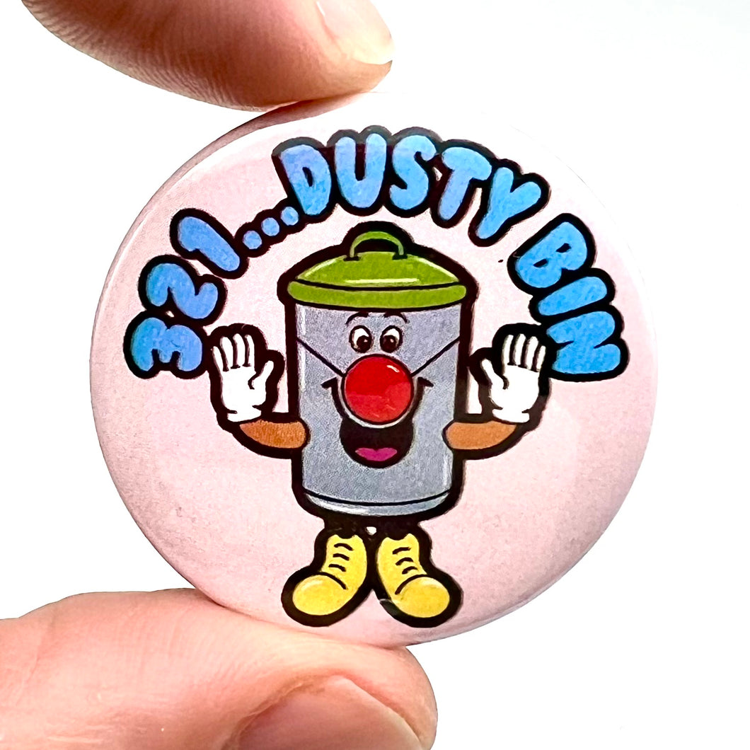 321... Dusty Bin Game Show Inspired  Button Pin Badge
