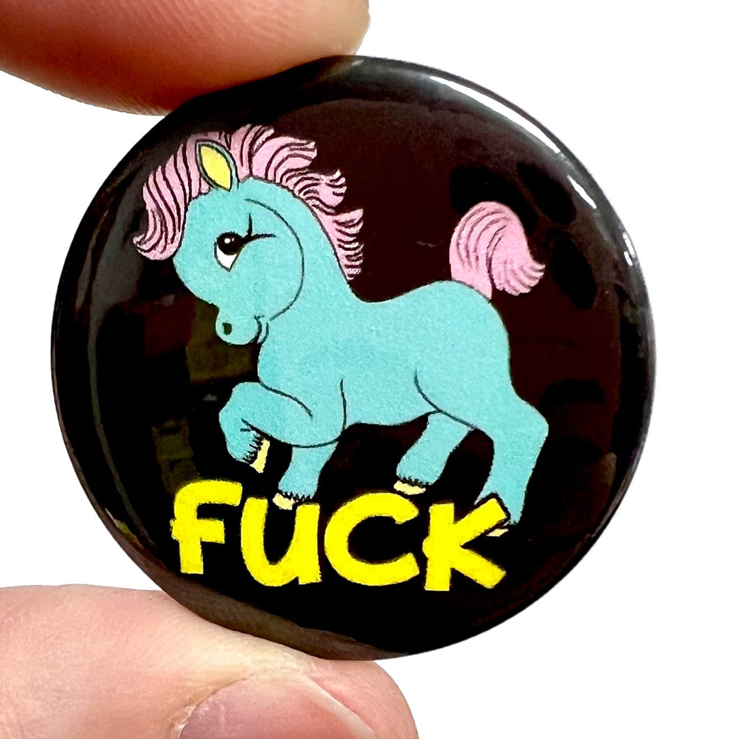 Kitsch Rude Fuck Horse Button Pin Badge