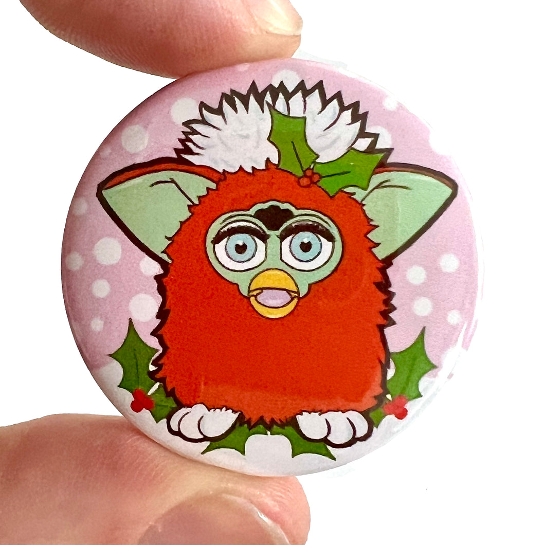 1990s Christmas Furby Button Pin Badge