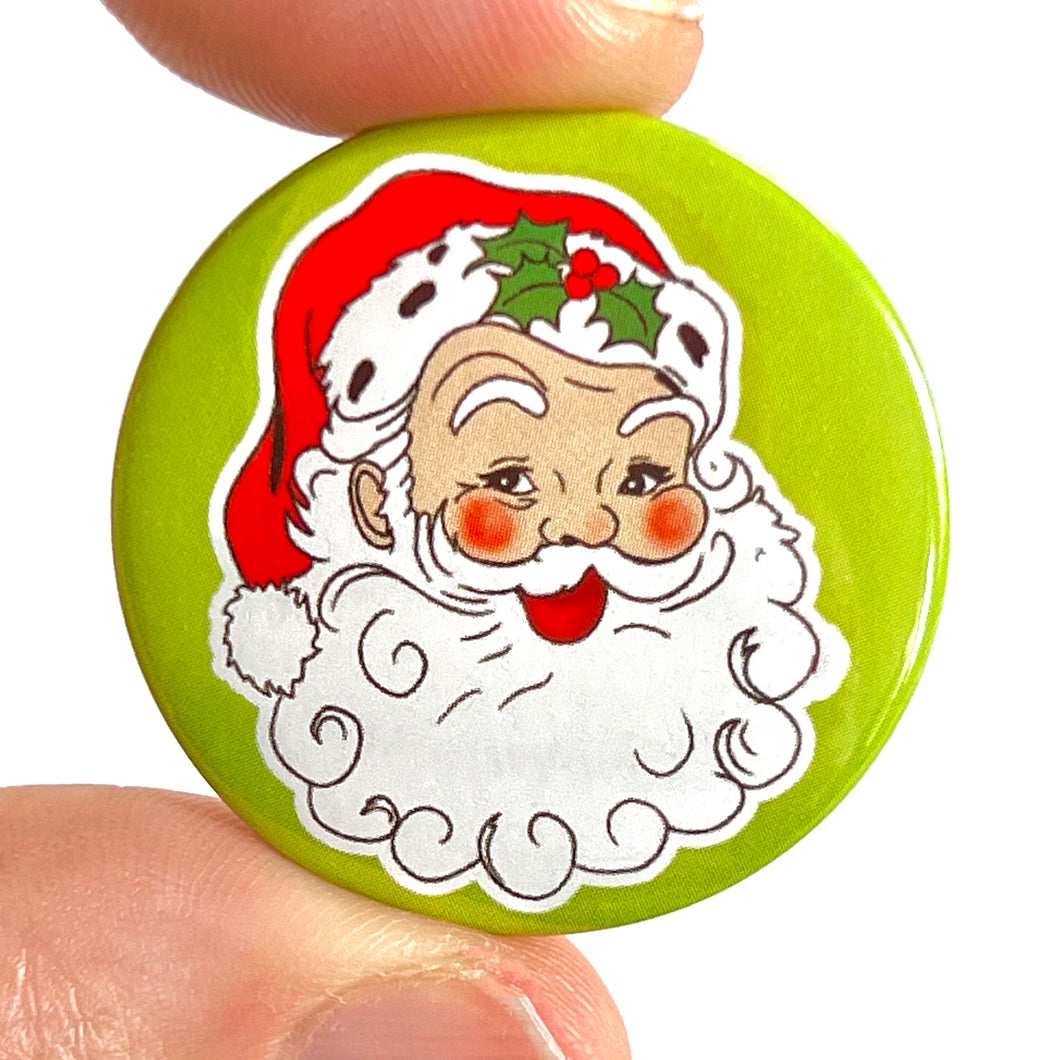 Kitsch Santa Christmas Button Pin Badge