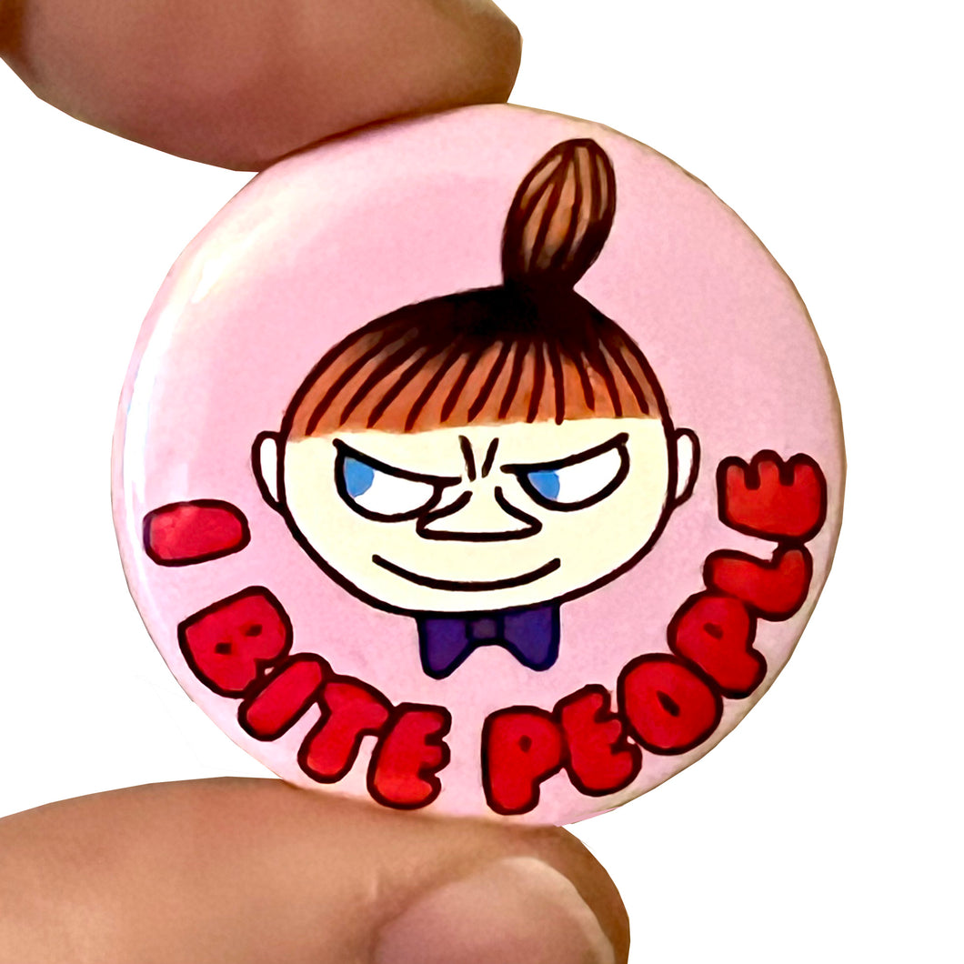 I Bite People Button Pin Badge