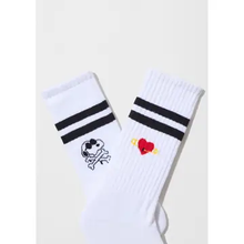Load image into Gallery viewer, Snoopy Skull &amp; Cross Bones Pierced Heart Ribbed Socks
