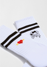 Load image into Gallery viewer, Snoopy Skull &amp; Cross Bones Pierced Heart Ribbed Socks
