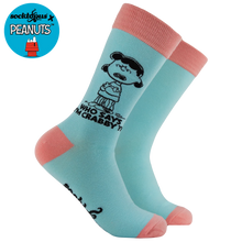 Load image into Gallery viewer, Who Says I'm Crabby Lucy From Peanuts Socks
