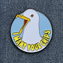 Load image into Gallery viewer, I Want Your Chips Cheeky Seagull Enamel Pin Badge
