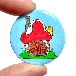 Mushroom House Button Pin Badge