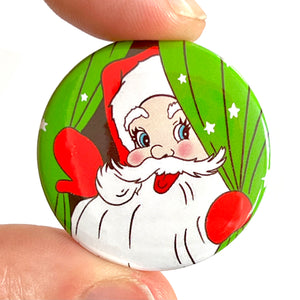 Peek-A-Boo Santa Christmas Button Pin Badge