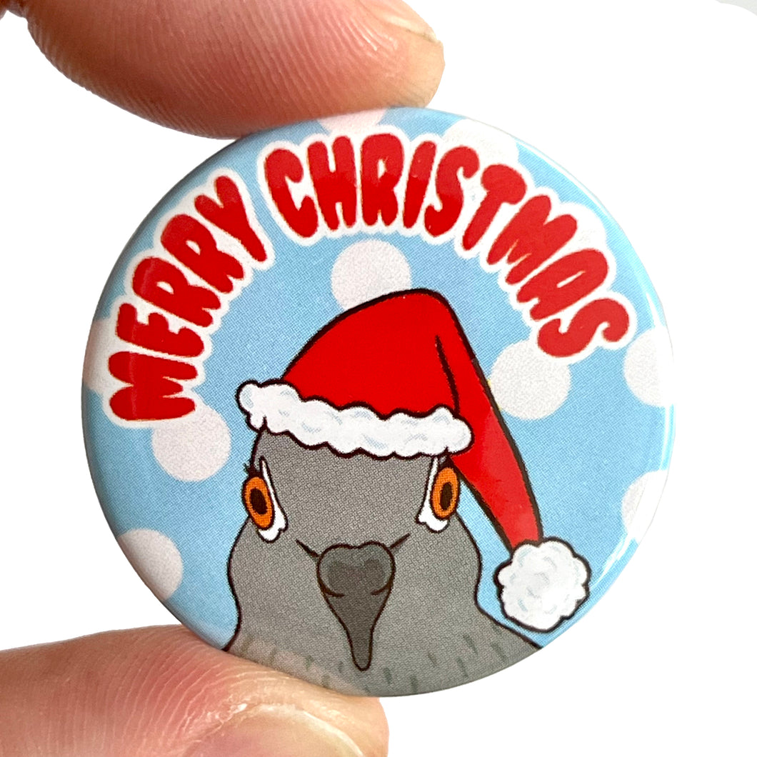 Merry Christmas Pigeon Button Pin Badge