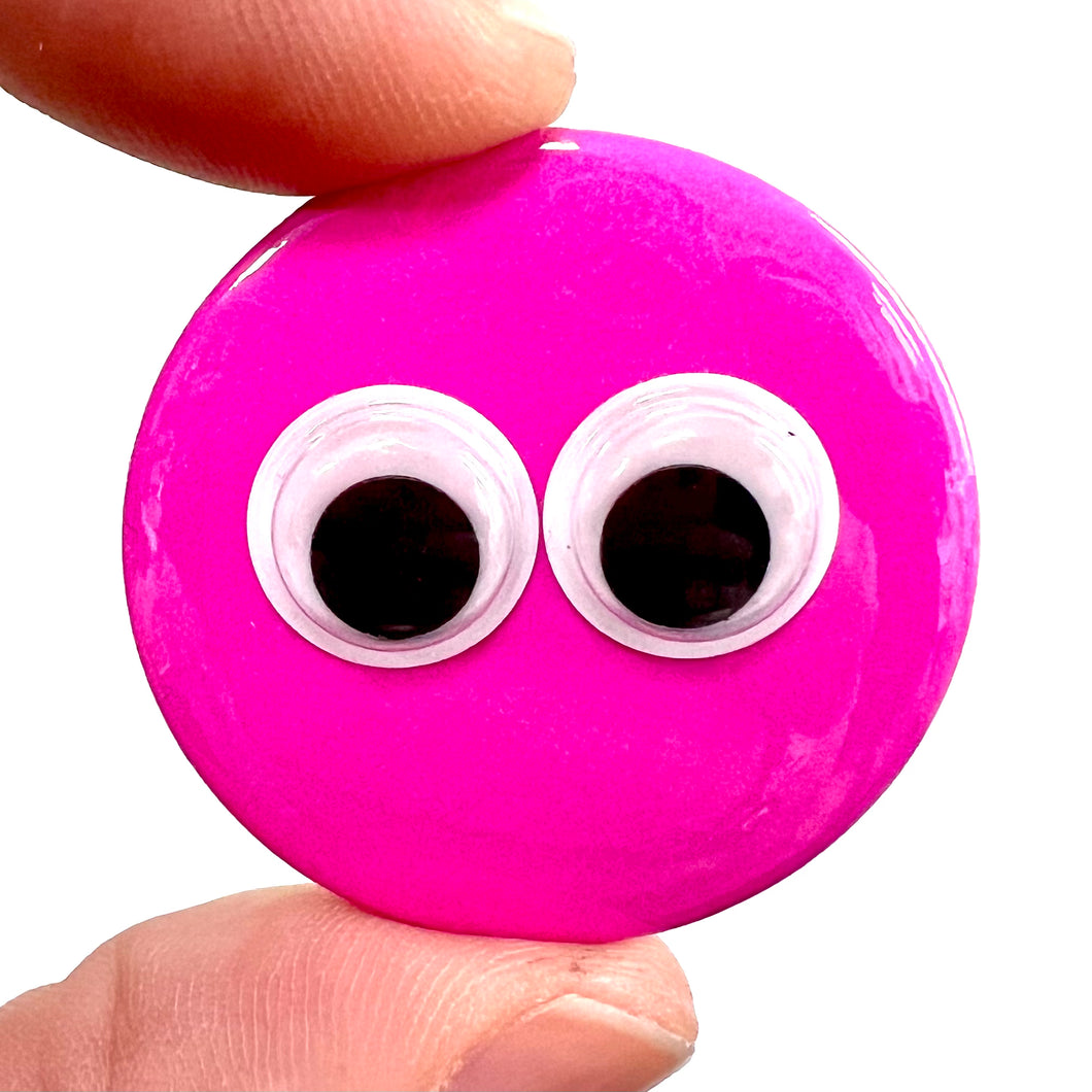 Pink Google Eyed Button Pin Badge