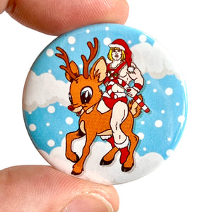 The Power Of Christmas He-Man / Bambi Mashup Button Pin Badge