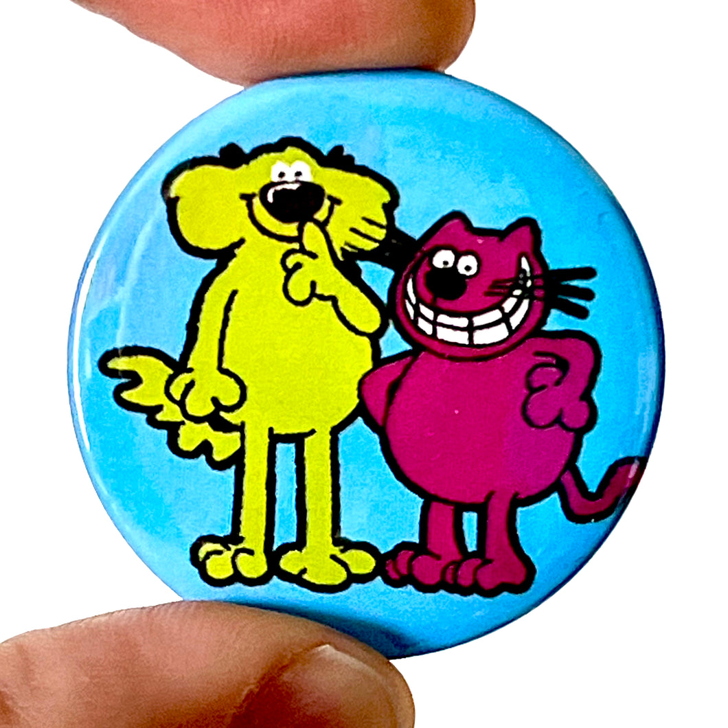 1970s TV Cat & Dog inspired Button Pin Badge