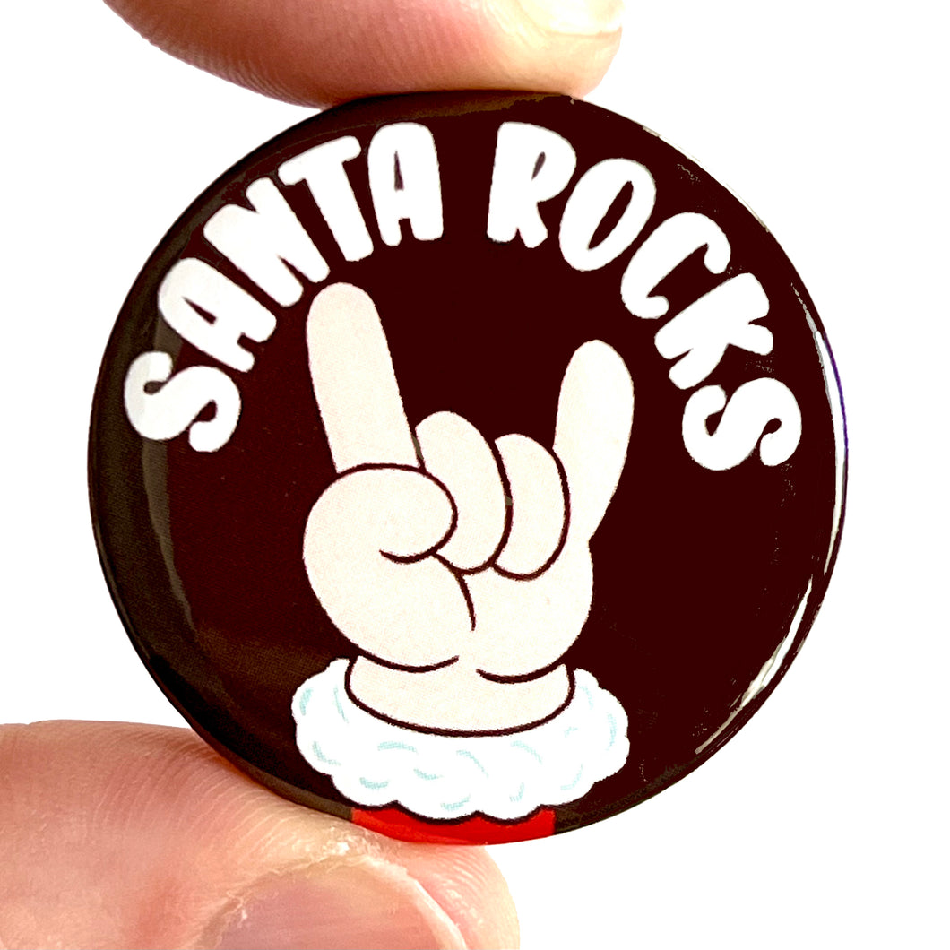 Santa Rocks Christmas Button Pin Badge