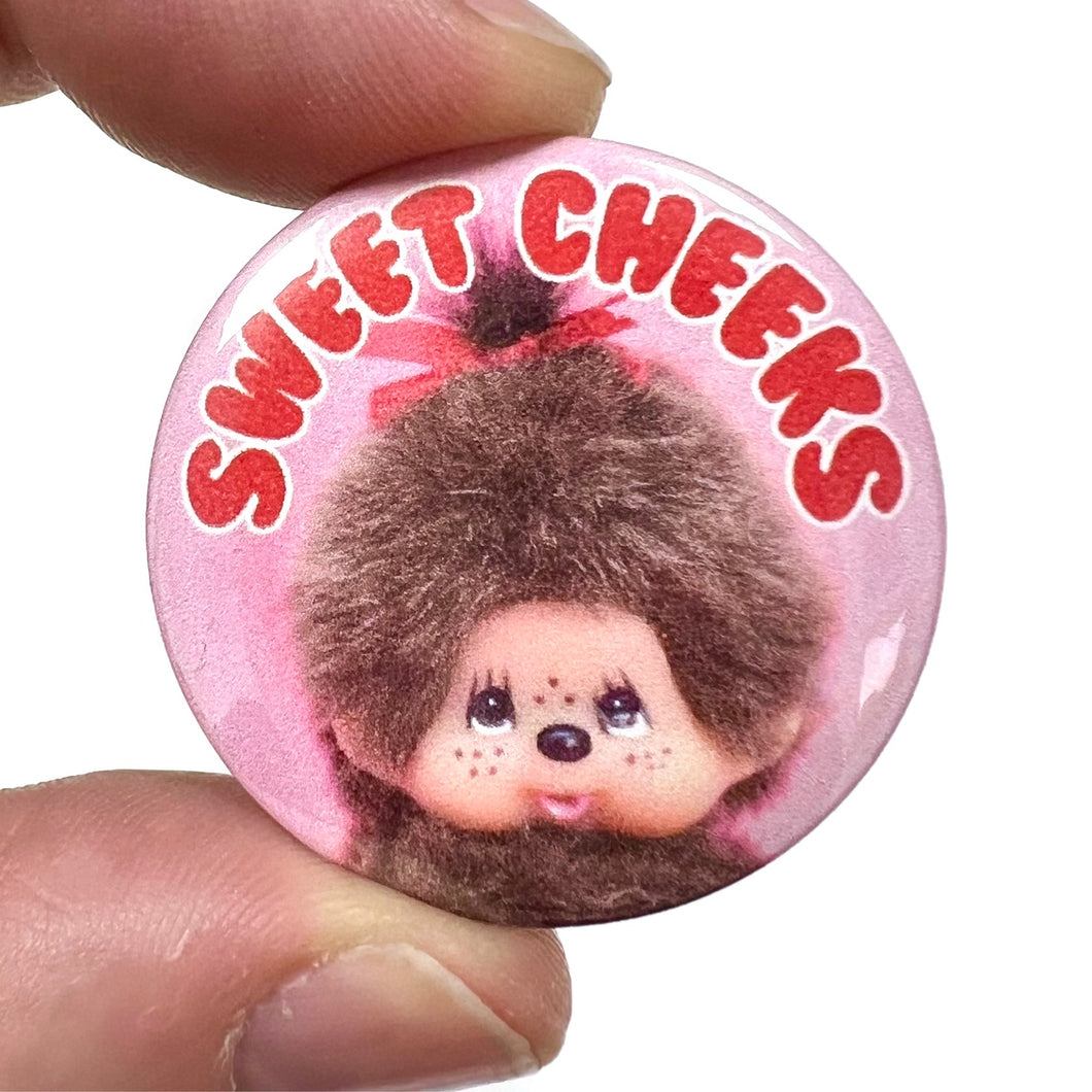 Sweet Cheeks Monchhichi Inspired Button Pin Badge
