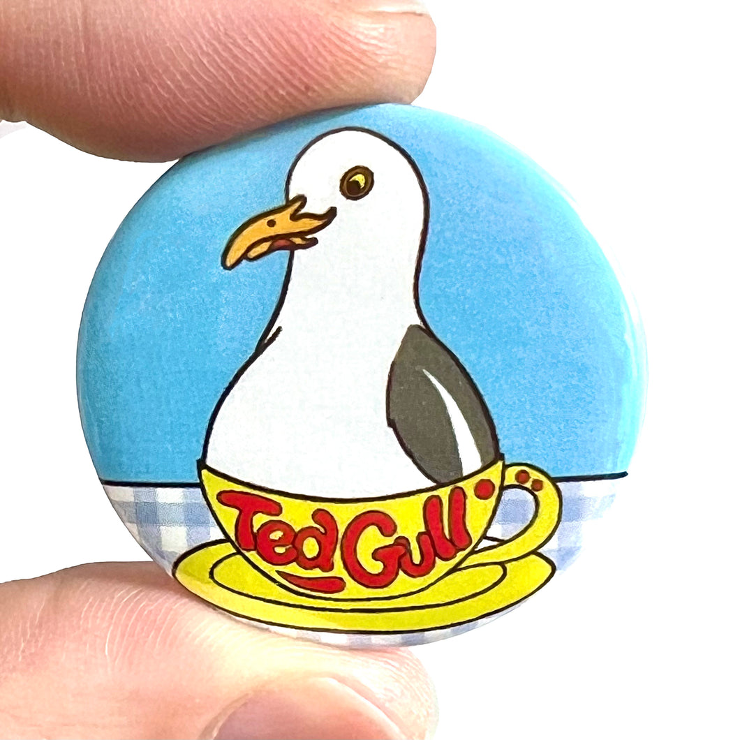 Tea Gull Seagull Button Pin Badge