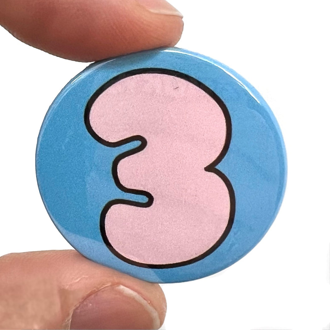 Number 3 Button Pin Badge