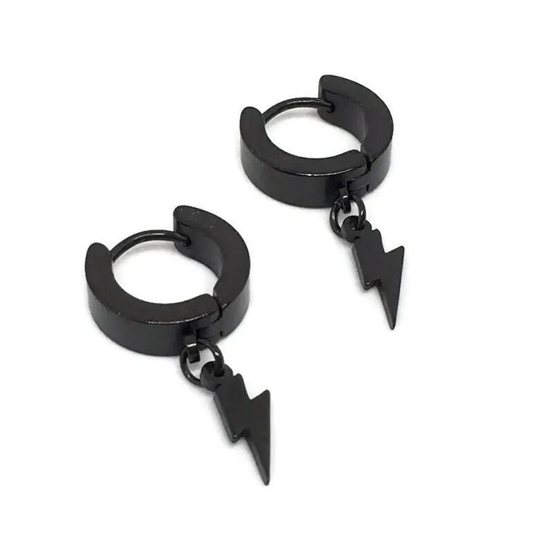 Black Stainless Steel Lightning Bolt Mini-Hoop Earrings
