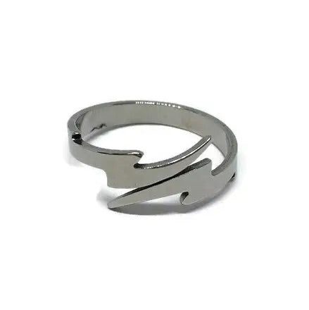Silver Stainless Steel Lightening Bolt Adjustable Ring