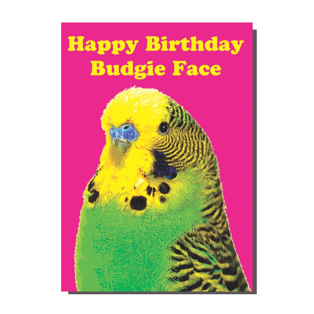 Happy Birthday Budgie Face Card