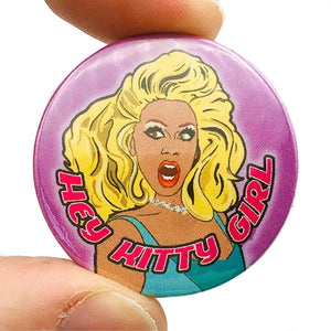 Hey Kitty Girl Button Pin Badge