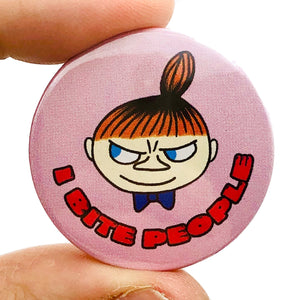 I Bite People Button Pin Badge