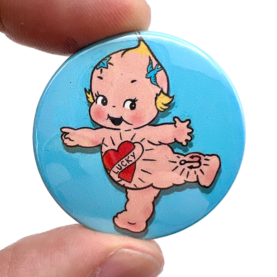 Tattooed Kewpie Button Pin Badge