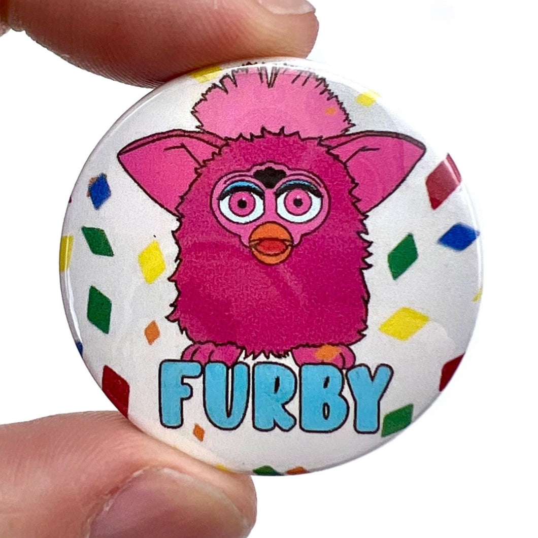 Pink Furby 1990s Styleee Button Pin Badge