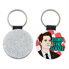 Load image into Gallery viewer, Damn Fine Coffee Twin Peaks Inspired Glitter Keyring
