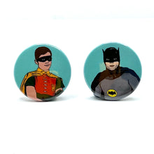 Load image into Gallery viewer, 1970s Stylee Batman And Robin Button Stud Earrings
