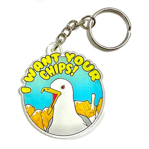 I Want Your Chips Seagull Keyring