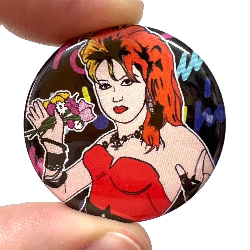 1980s Styleee Cyndi Lauper Button Pin Badge
