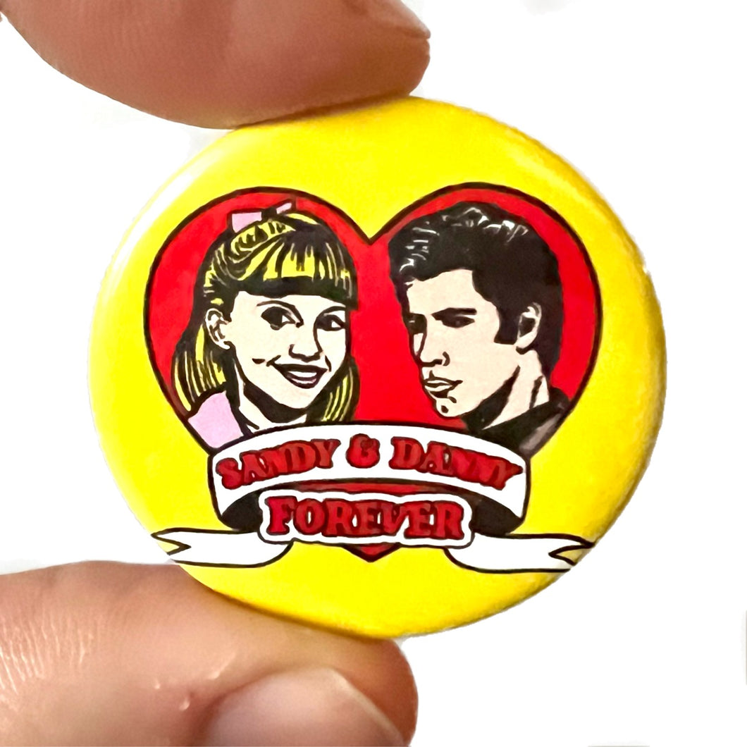 Danny & Sandy Forever Grease Inspired Button Pin Badge