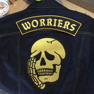 Gold Embroidered Worriers Skull Anxiety Large Iron On Back Patch Set