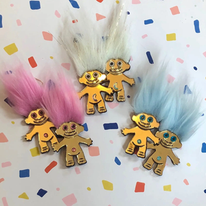 Fluffy Pink Troll Earrings