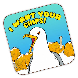 I Want Your Chips Cheeky Seagull Drinks Coaster