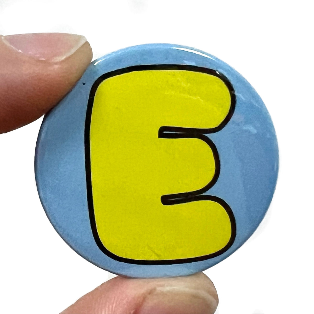 Letter E Button Pin Badge – Bite Your Granny