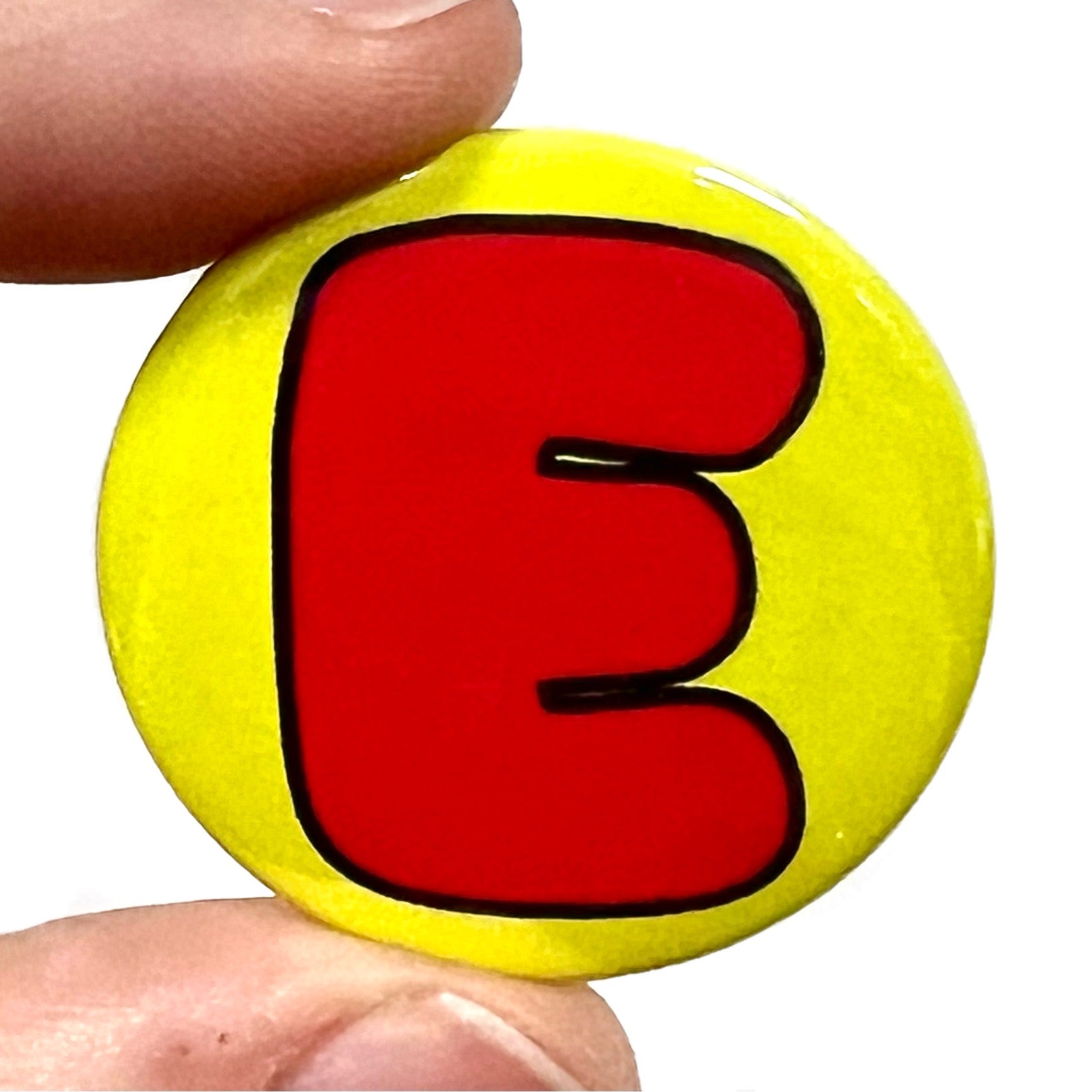 Letter E Button Pin Badge – Bite Your Granny
