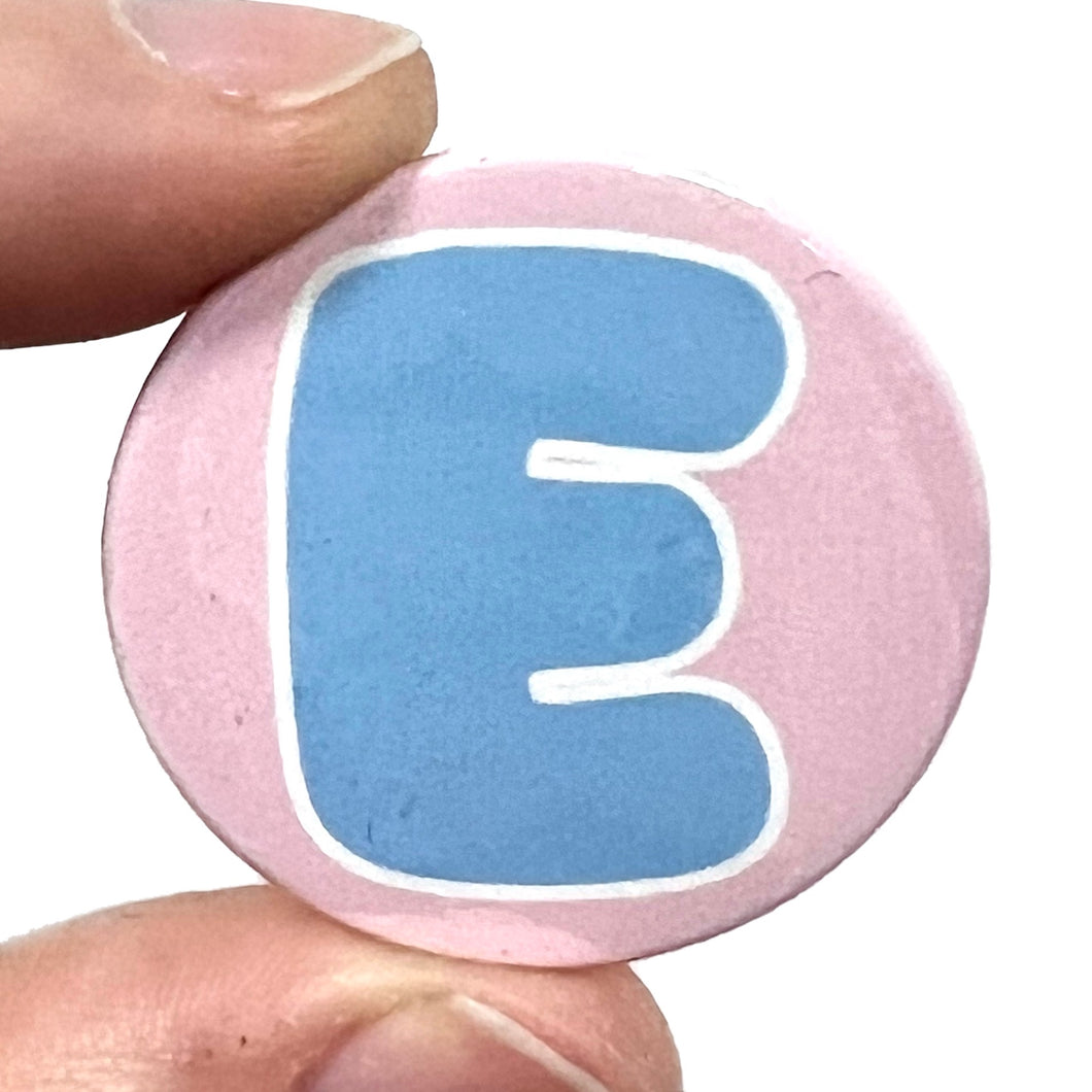 Letter E Button Pin Badge
